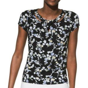 NWOT Short Sleeve WHBM Cutout Keyhole Top Black Floral M Medium